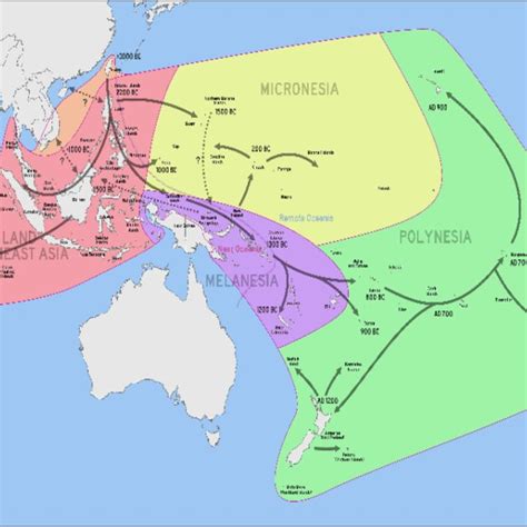 Map outlining migratory paths of Austronesian speaking populations ...