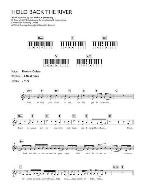 Hold Back The River by James Bay Sheet Music for Piano Chords/Lyrics at ...