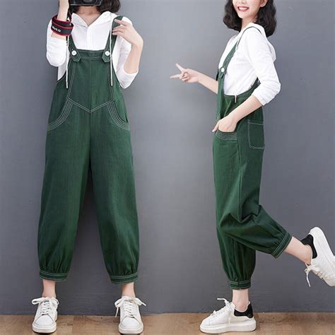 Vintage Green Overalls Loose Cotton Overalls Women Casual - Etsy