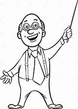 Whiteboard Drawing  Smiling Professor With Pointer Stock Vector sketch template