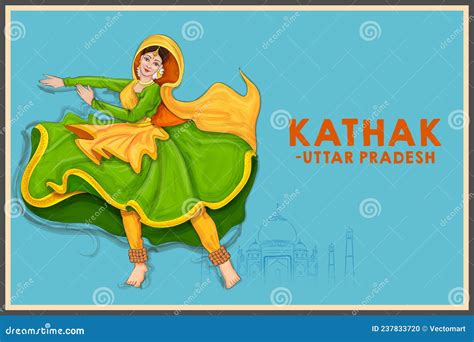 Woman Performing Kathak Dance Traditional Folk Dance of Uttar Pradesh, India Stock Vector ...