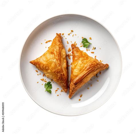 Samosas Indian Dish On White Plate. Isolated On A Transparent ...