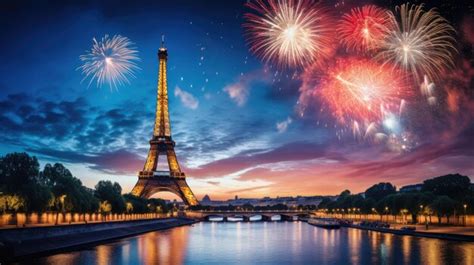 Premium Photo | Fireworks over tower in front of the eiffel tower