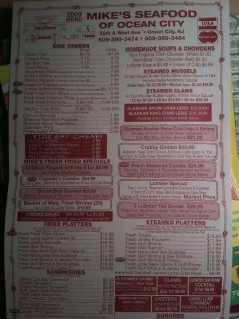 Mike's Seafood Menu, Menu for Mike's Seafood, Ocean City, Ocean City - Urbanspoon/Zomato