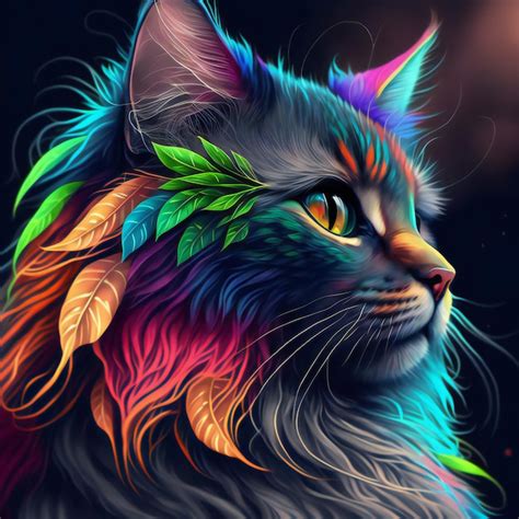 Premium Photo | The head of a cat in a multicolor, Abstract multicolor profile portrait