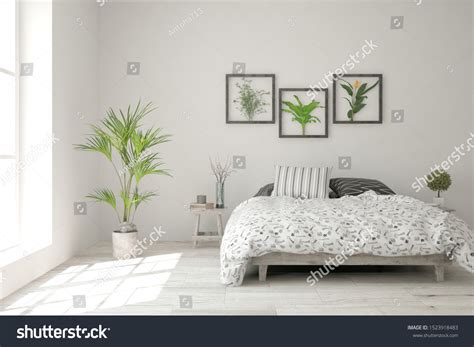 Stylish Bedroom White Color Scandinavian Interior Stock Illustration ...