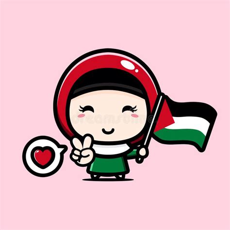 Cute Girl Holding Palestine Flag Stock Vector - Illustration of ...