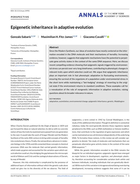 (PDF) Epigenetic inheritance in adaptive evolution