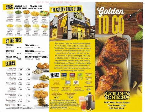 Menu at Golden Chick fast food, Gun Barrel City