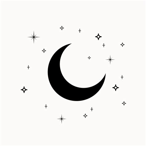 Line art of mystical esoteric black crescent moon with stars 5004800 Vector Art at Vecteezy