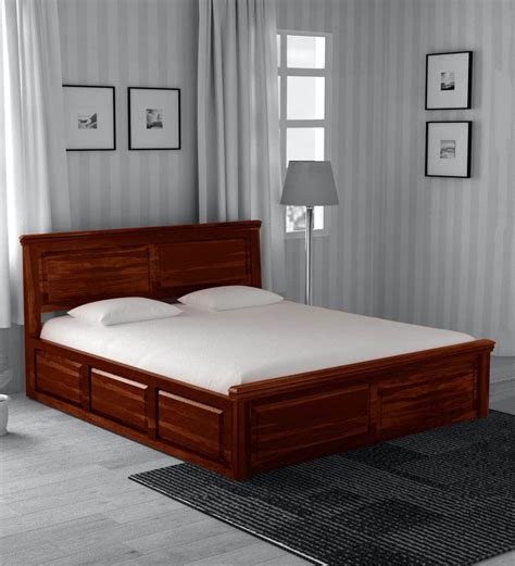 Buy Stanfield Solid Wood King Size Bed With Box Storage In Honey Oak Finish By Amberville Online ...