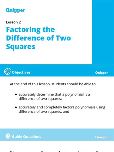 Factoring The Difference of Two Squares | PDF | Factorization | Polynomial