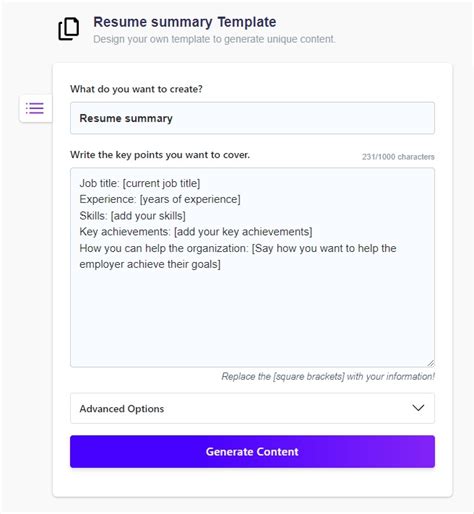 Resume summary Template: AI Generator with Examples - Wordkraft