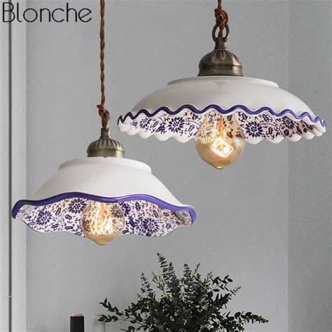 Chinese Style Ceramic Pendant Lights Vintage Led Hanging Lamp Retro Loft Porcelain Hanglamp ...