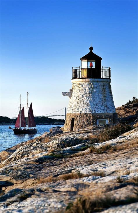 Castle Hill lighthouse overlooking Narragansett Bay Newport Rhode ...