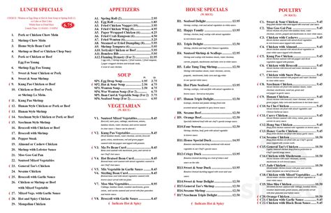 Hunan Restaurant menu in Woodruff, Wisconsin, USA