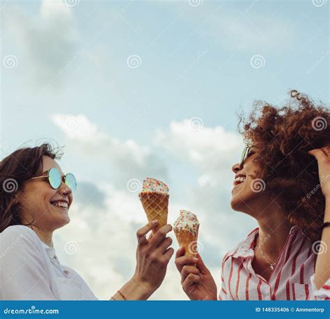 Friends with Icecream Enjoying Together Stock Photo - Image of ...