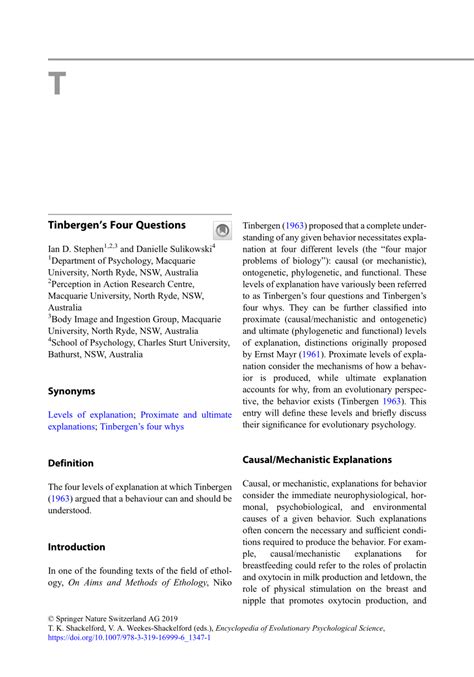 (PDF) Tinbergen's Four Questions