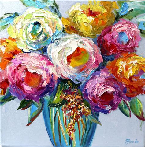 Colorful contemporary flowers painting, | Flower painting canvas ...