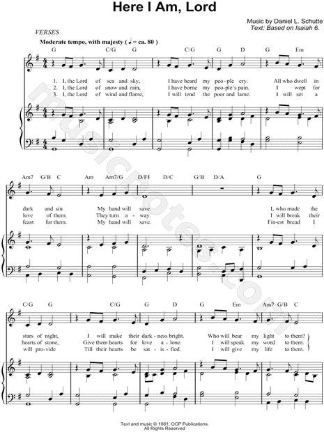 Dan Schutte "Here I Am, Lord" Sheet Music in G Major (transposable) - Download & Print | Hymn ...