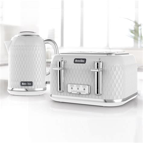 Curve Jug Kettle and Toaster Set, White and Chrome | Breville