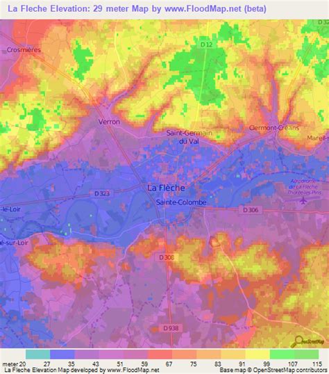 Elevation of La Fleche,France Elevation Map, Topography, Contour