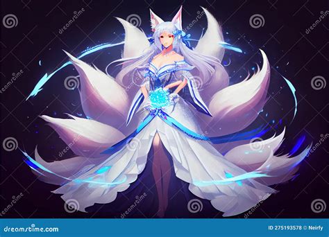 Seven or Nine-tailed Fox Kitsune Stock Illustration - Illustration of ...