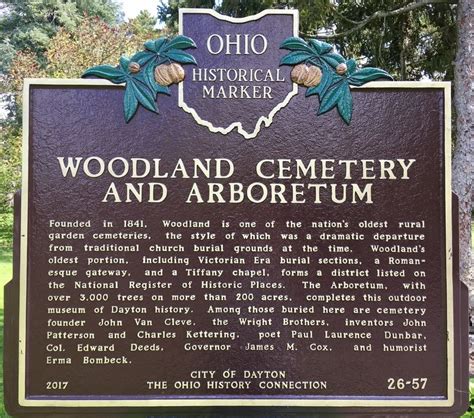 Woodland Cemetery and Arboretum Historical Marker