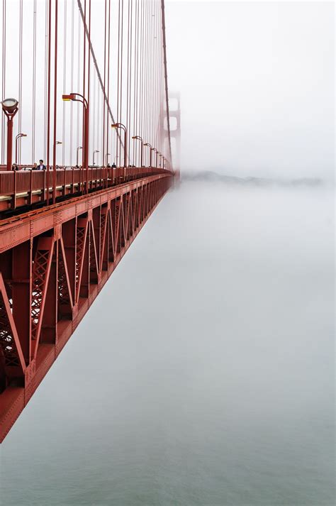 Bridge into the mist - Shooting along Golden Gate Bridge in fog, San Francisco, California, USA ...