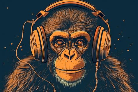 Premium AI Image | Monkey with headphones listening to music