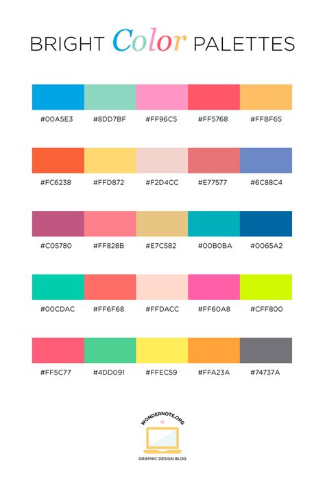 Color Palettes for Web, Digital, Blog & Graphic Design with Hexadecimal Codes - Wondernote