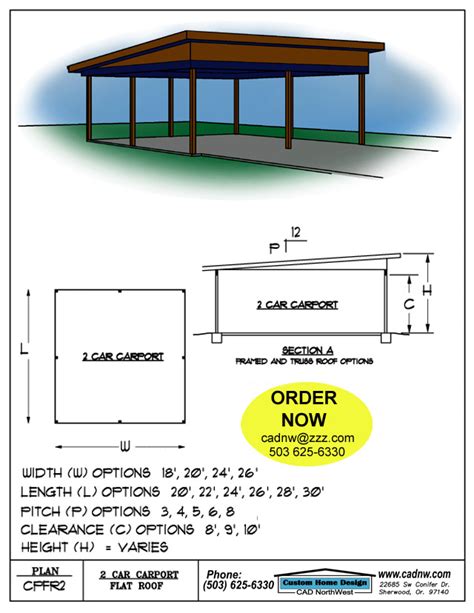 Two Car Flat Roof Carport Plan - CPFR2