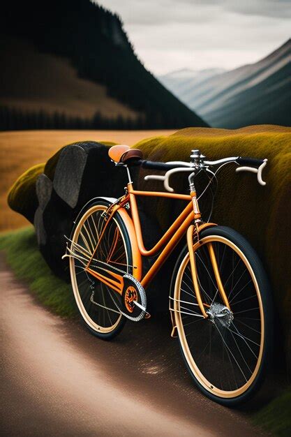 Premium AI Image | An orange bike is parked on a path in front of a ...