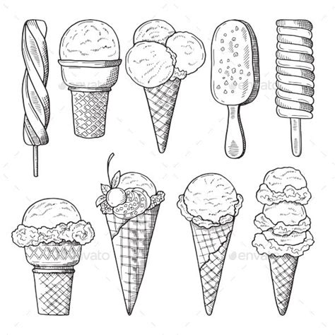 Hand Drawn Illustrations Set of Ice Creams | How to draw hands, Summer drawings, Doodle drawings