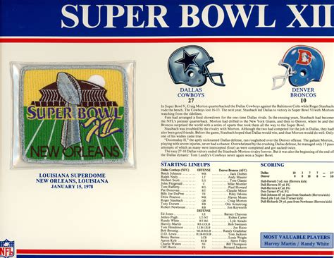 Super Bowl XII Patch Stat Card Official Willabee & Ward – Denver Autographs