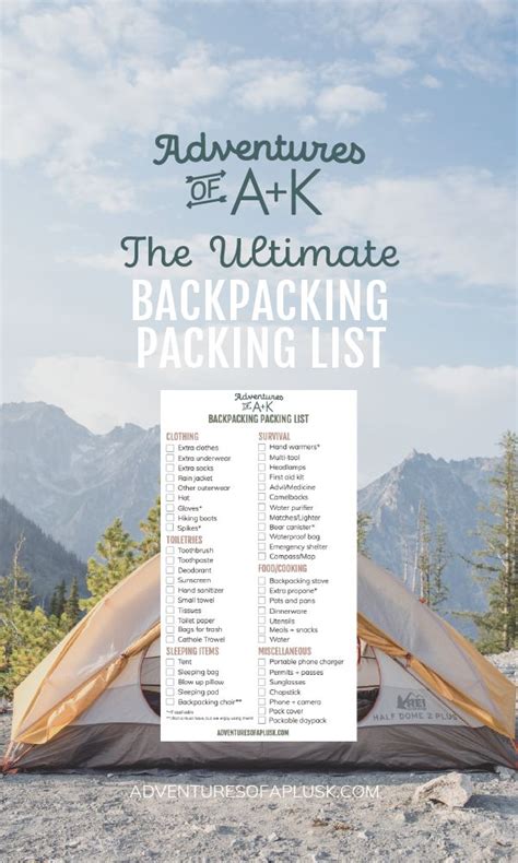 The Ultimate Backpacking Packing List | Adventures of A+K | Backpacking ...