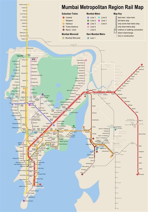 Map of Mumbai - Bombay metro: metro lines and metro stations of Mumbai - Bombay