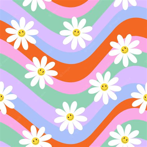 Premium Vector | 70s seamless pattern with vintage daisy or camomile ...