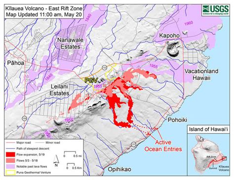 Hawaii volcano lava flow update: Latest map of affected area as Kilauea ...