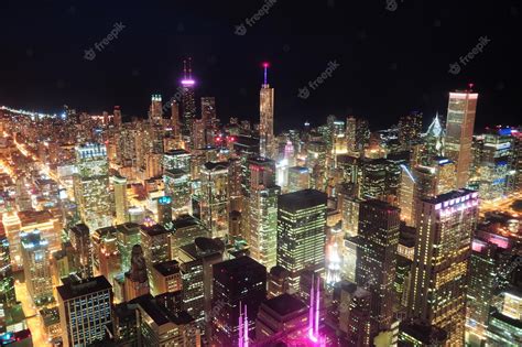 Premium Photo | Chicago night aerial view