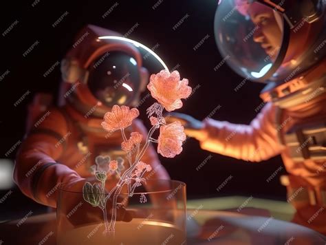 Premium AI Image | astronaut examining the plant life in mars planet plants in hologram map ai ...