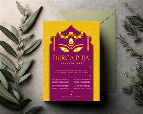 Durga Puja Invitation Template Durga Puja Invite Durga Puja Darshan Digital Invite Canva Editale ...