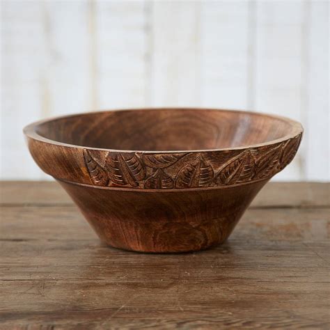 natural carved wooden bowl with leaf design by paper high ...