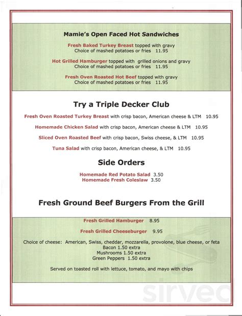 Mamie's Cafe menu in Aberdeen, Maryland, USA