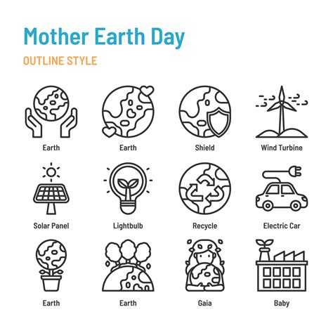 mother earth day in outline icon and symbol set 2645370 Vector Art at ...