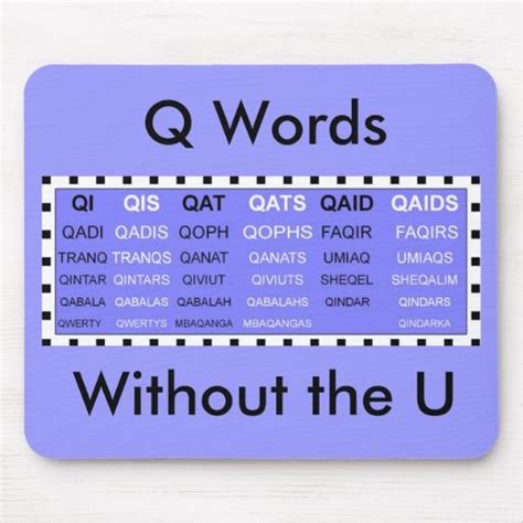 Q Words without the U mousepad | Zazzle | Best scrabble words, Scrabble words, Online games for kids