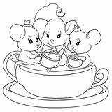 Enchanting Uictorian mouse coloring Pages The Tea Party Of Three  sketch template