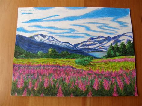 Dessin de paysage crayon de couleur ORIGINAL: Alaska