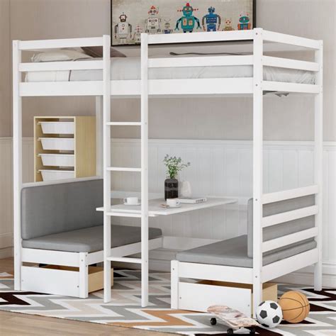 EUROCO Solid Wood Convertible Twin Bunk Bed With Desk & 2 Drawers - Walmart.com - Walmart.com