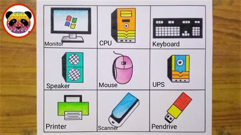 Computer Parts Drawing / Computer Chart Drawing / How to Draw Desktop Computer / Computer Parts ...